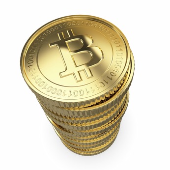 Golden stack of Bitcoin digital currency