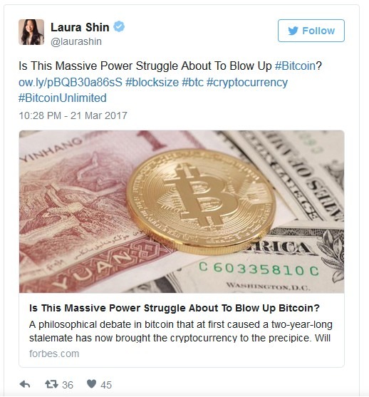 Лаура Шин (Laura Shin) Эта мощная борьба взорвет Биткойн?