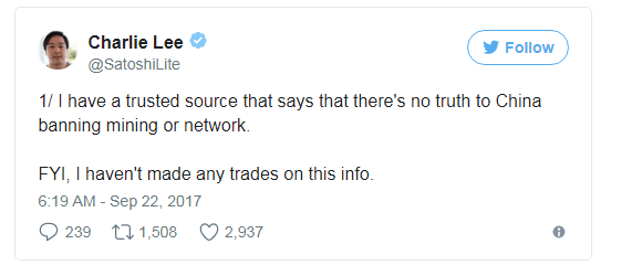 Чарли Ли: Китай не запретит майнинг