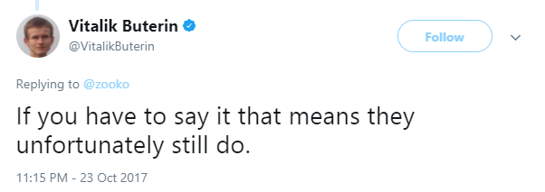 «Если вы говорите об этом, значит, к сожалению, всё-ещё имеют» - Vitalik Buterin