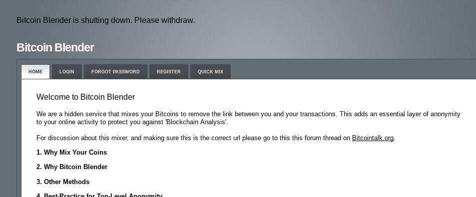 Криптовалютный миксер Bitcoin Blender объявил о прекращении деятельности