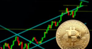 монета биткоина на фоне графика цены