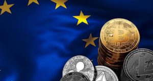 Флаг Евросоюза, криптовалюты