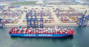 Cosco, море, порт, корабль, груз