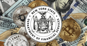 Логотип NYDFS, биткоин, монеты, доллар