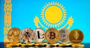 Флаг Казахстана, криптовалюты, монеты