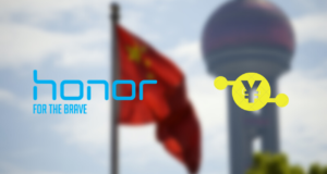 Логотип Honor, цифровой юань, флаг Китая, город