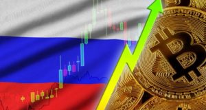 Флаг России, график, биткоин