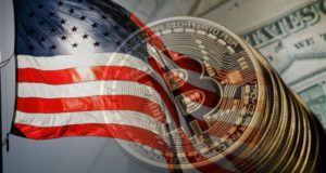 Флаг США, биткоин, монета, доллар