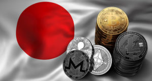 Флаг Японии, криптовалюта, монеты