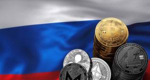 Флаг России, криптовалюта, монеты